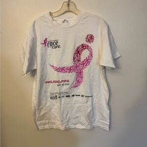 White Race for the Cure T-Shirt with Pink Ribbon